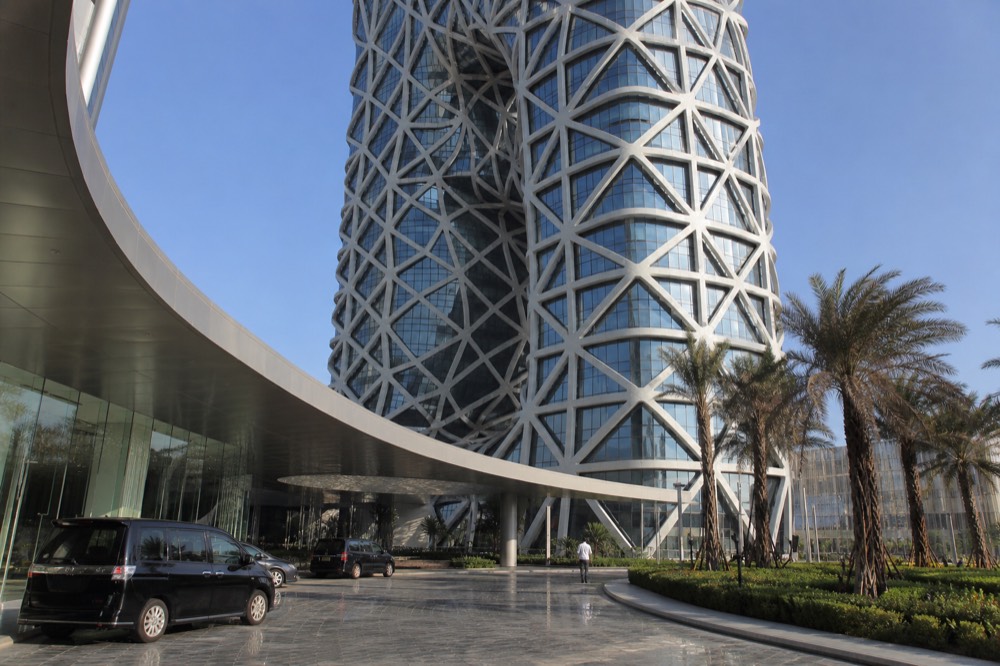 Exterior of the Morpheus tower at City of Dreams Macau in daylight