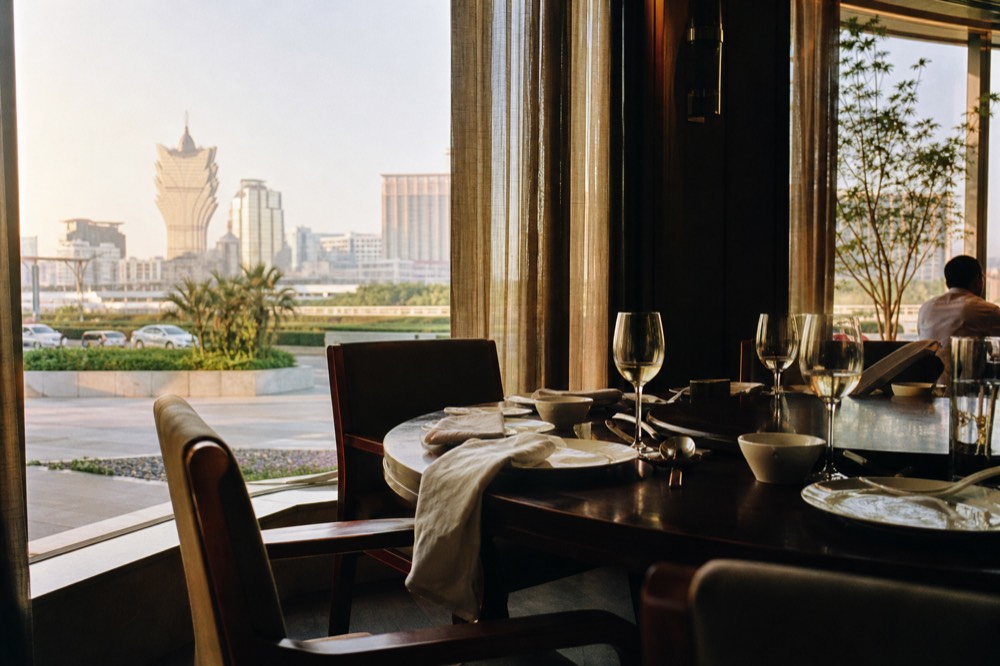 A set dining table in an upscale restaurant inside a Cotai resort