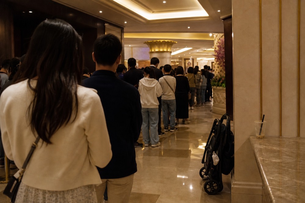 The Dancing Water Theater foyer filling with guests before an evening show