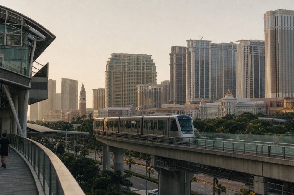 Macau LRT train on elevated track in Cotai